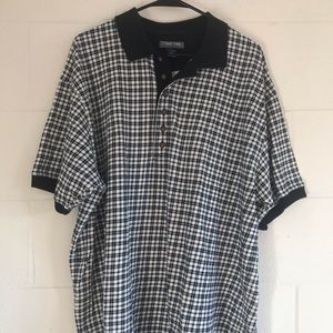 STRUCTURE NAVY/WHITE PLAID POLO